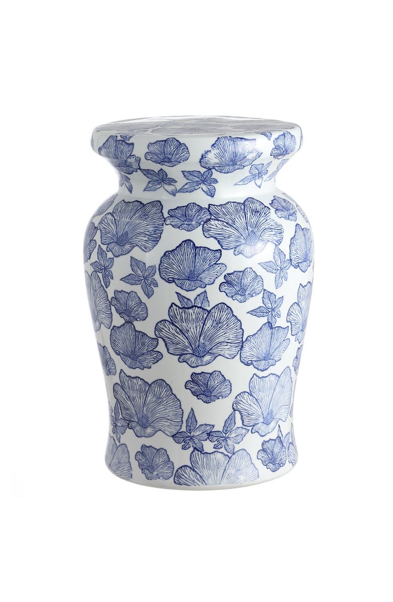 JONATHAN Y Poppies 17.7" Ceramic Garden Stool, Main, color, White/Blue