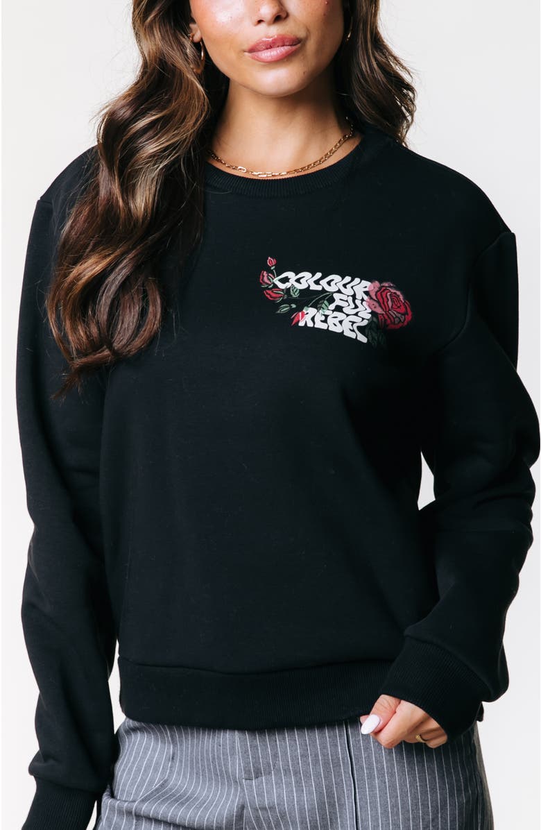 Colourful Rebel Flower Logo Wave Relaxed Sweat, Main, color, Black