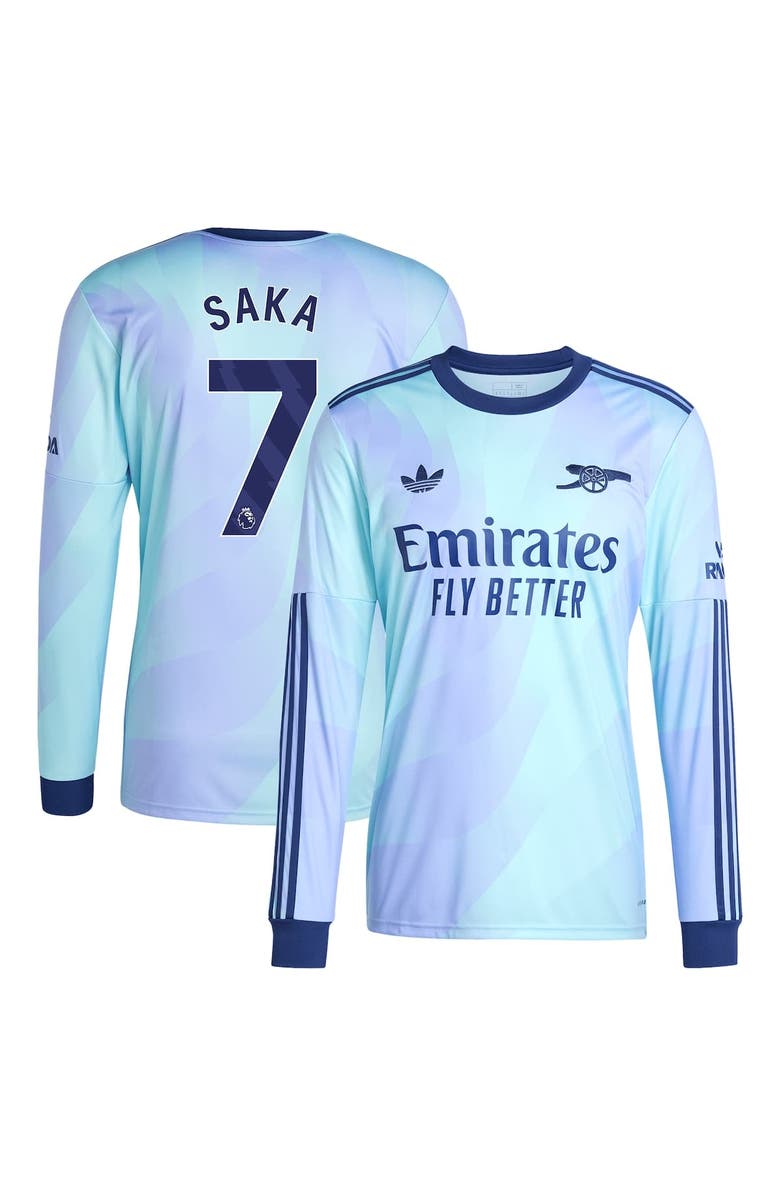 adidas Originals Men's adidas Originals Bukayo Saka Aqua Arsenal 2024/25 Third Replica Long Sleeve Player Jersey, Main, color,