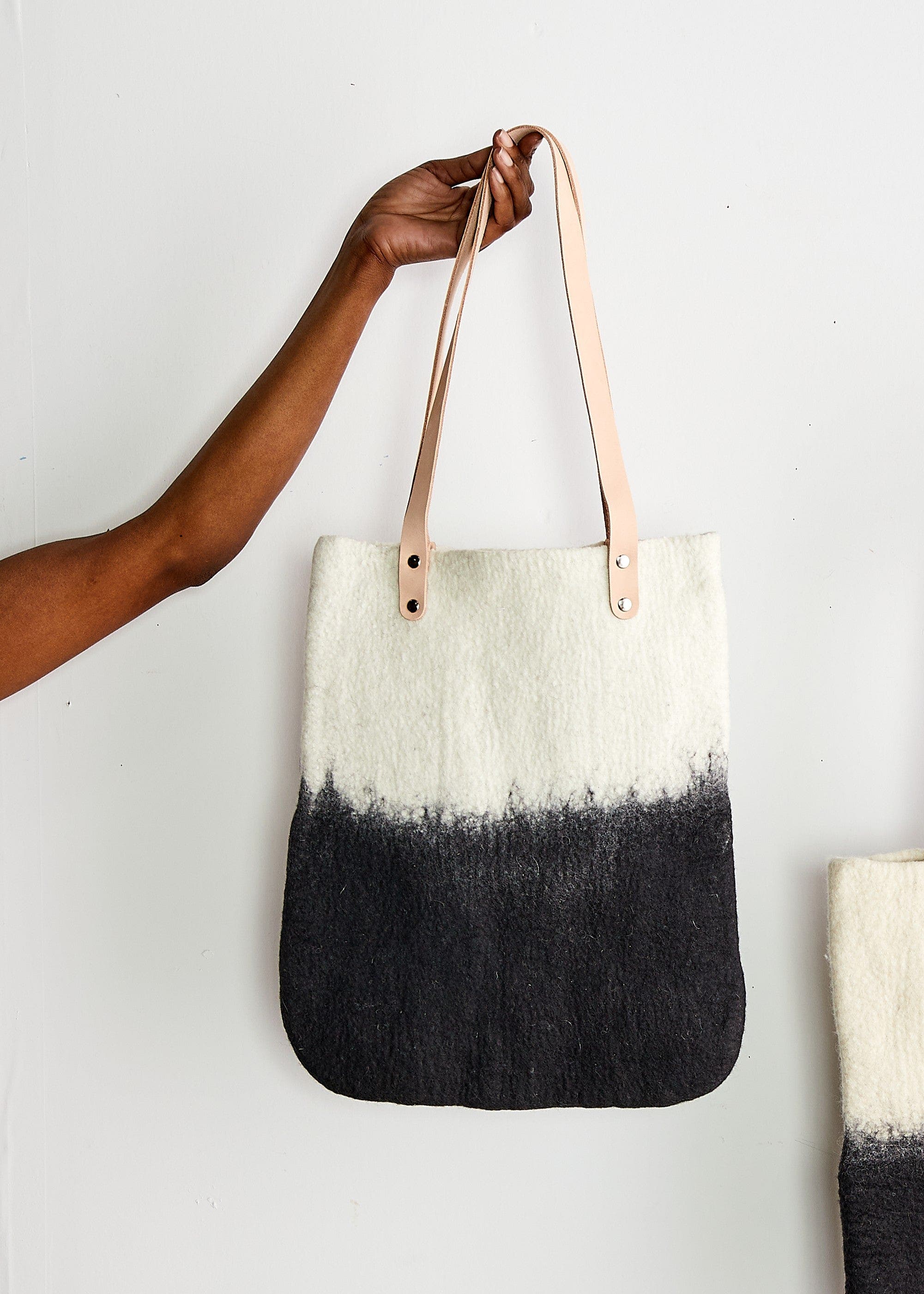 kanju Interiors Eclipse Hand-Felted Wool Tote, Main, color, Natural