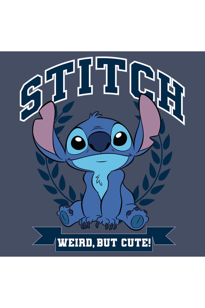 Junior's Lilo & Stitch Weird But Cute Logo  Sweatshirt, Alternate, color, Blue Heather