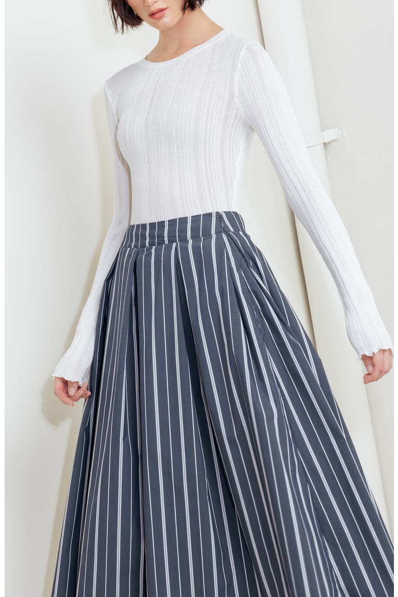 Striped Midi Skirt, Alternate, color, CHARCOAL