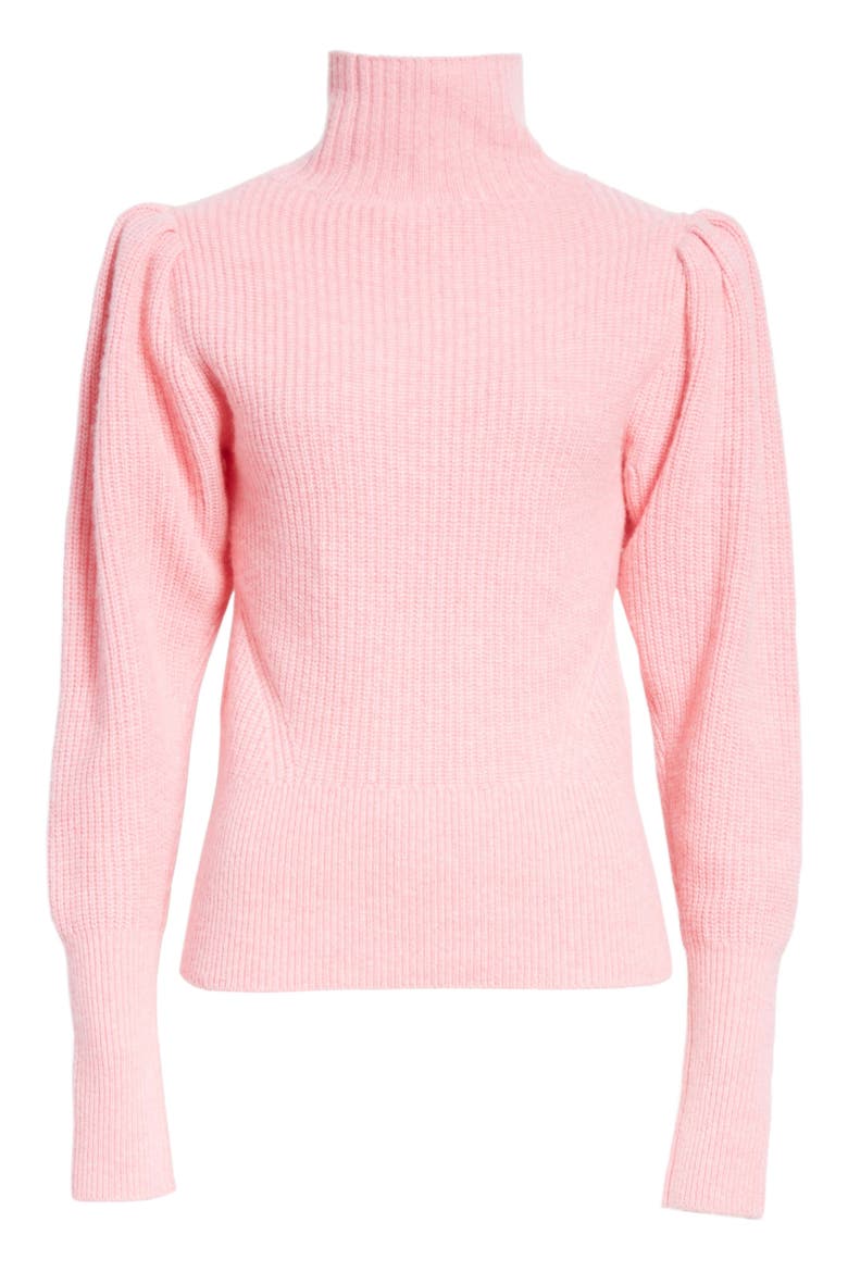 Wool & Cashmere Puff Sleeve Turtleneck Sweater, Alternate, color, SPANISH PINK