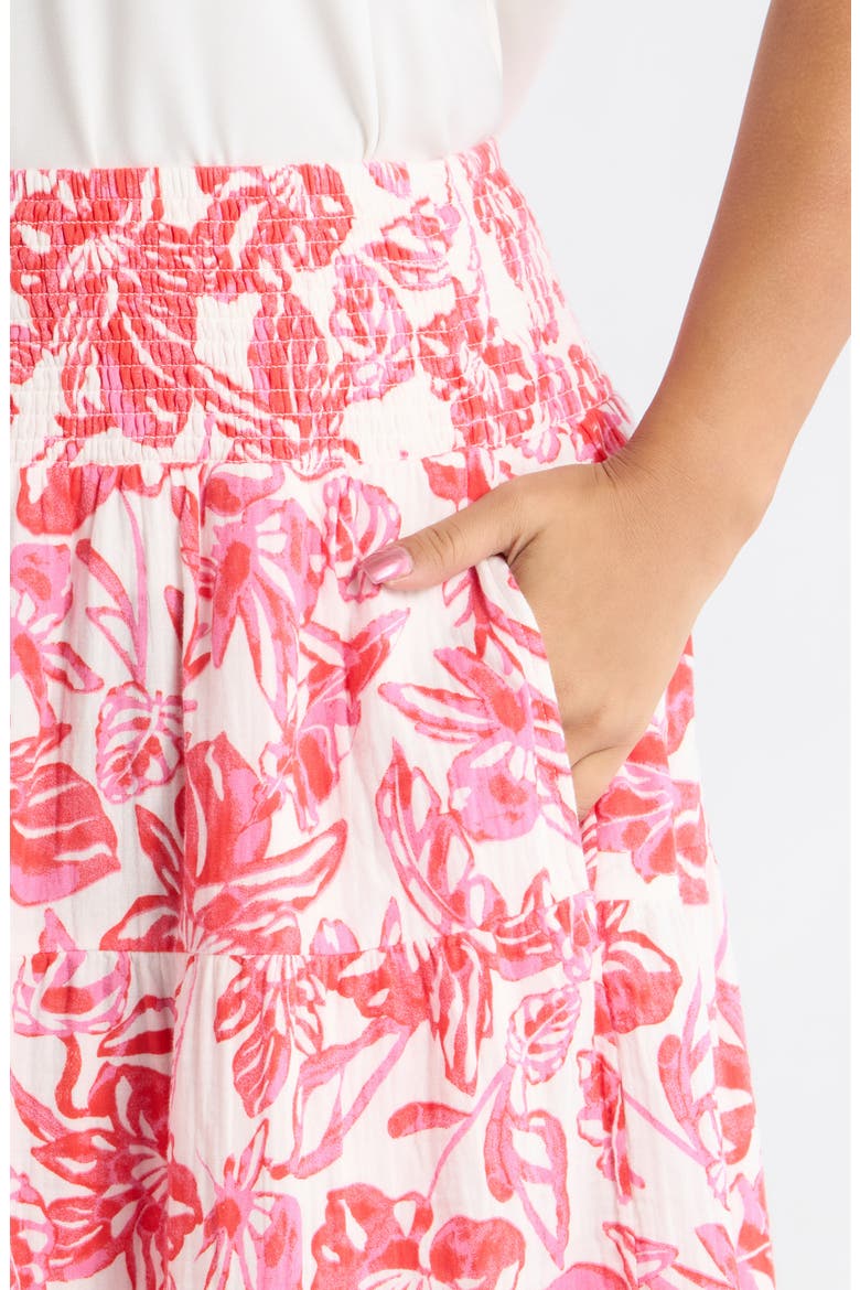 Tiered Cotton Gauze Midi Skirt, Alternate, color, IVORY/ RED PINK ELLIE BLOSSOM