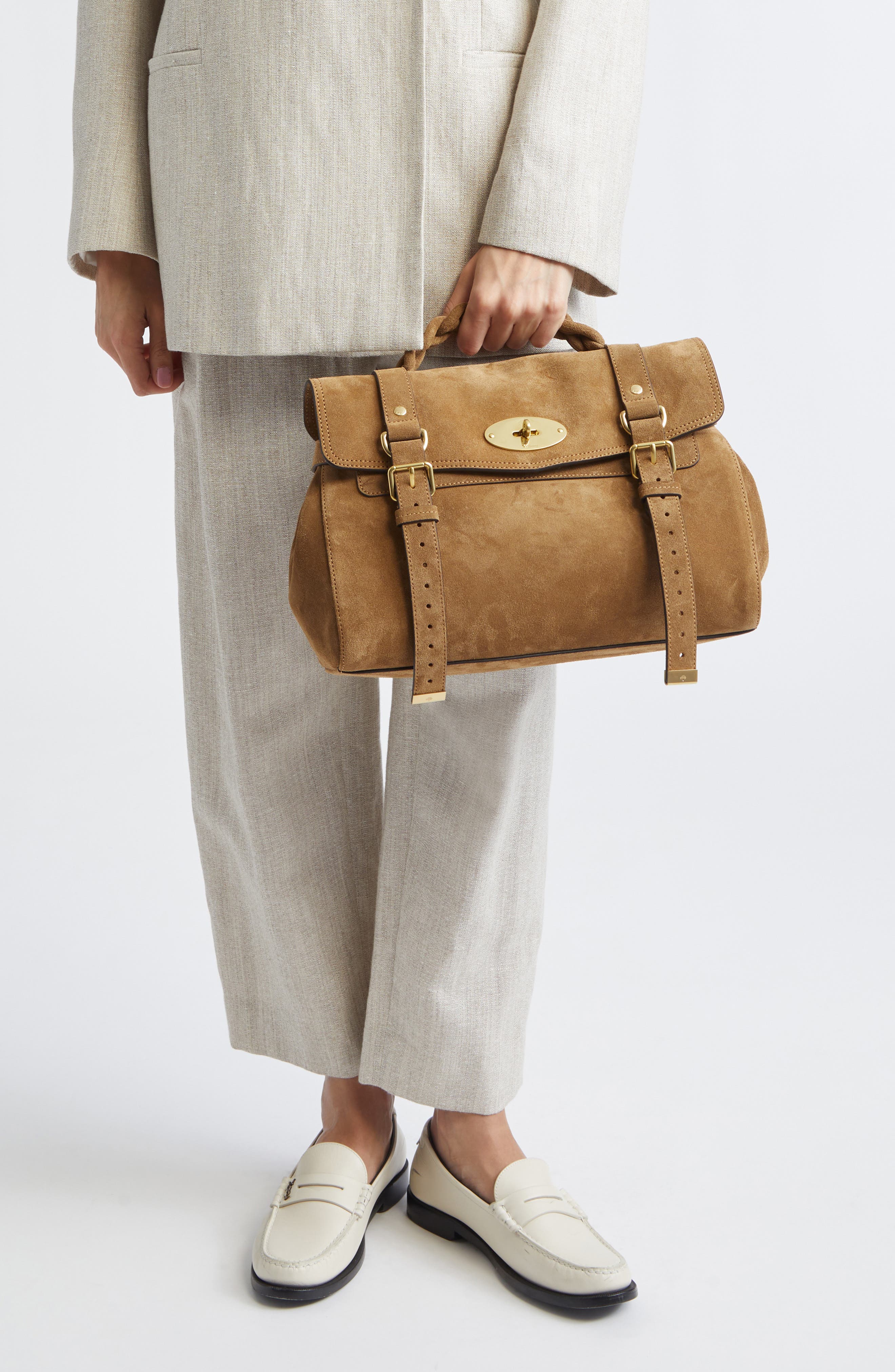 Mulberry Alexa Suede Satchel, Alternate, color, Salcombe Sand