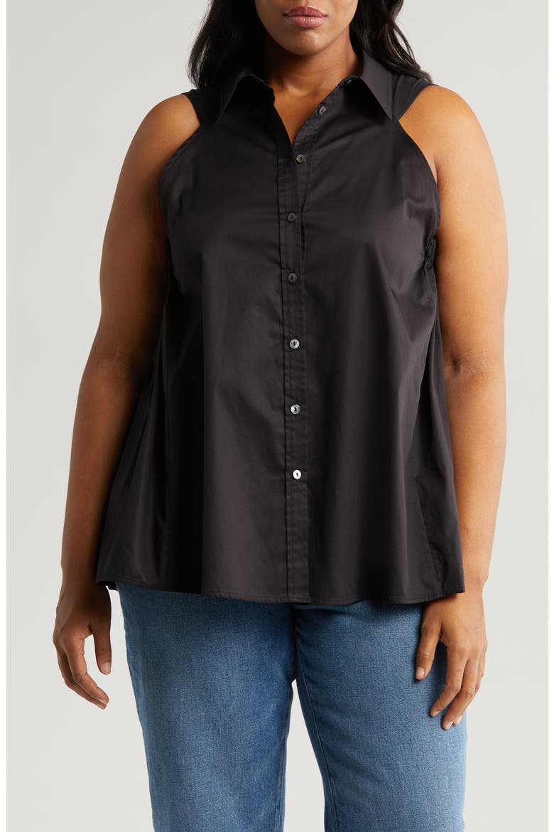 Ziva Sleeveless Button-Up Shirt, Main, color, BLACK