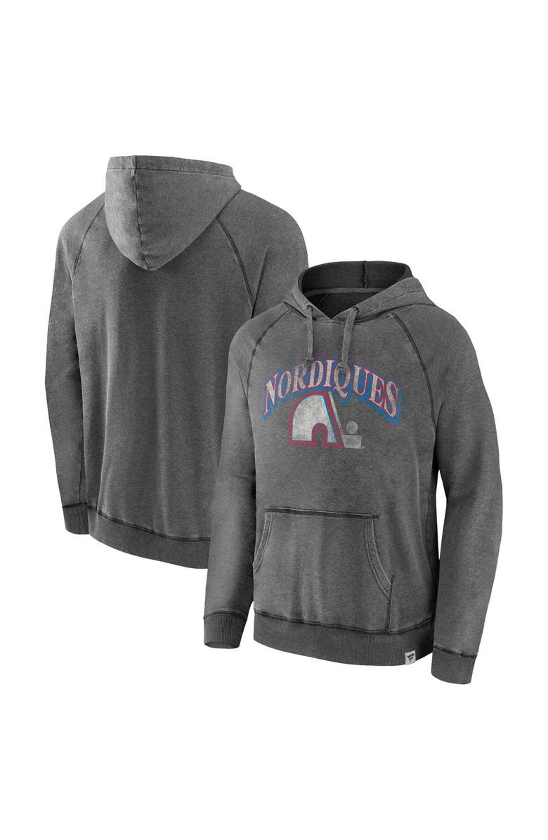 FANATICS Men's Fanatics Branded Gray Quebec Nordiques Heritage Broken Ice Washed Raglan Pullover Hoodie, Main, color, 