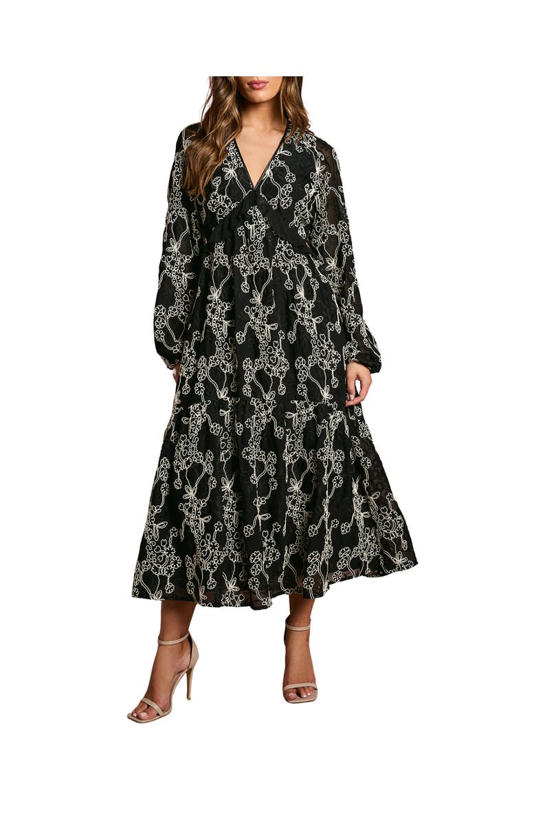 Coast Long Sleeve Broderie Floral Midaxi Dress, Main, color, Mono