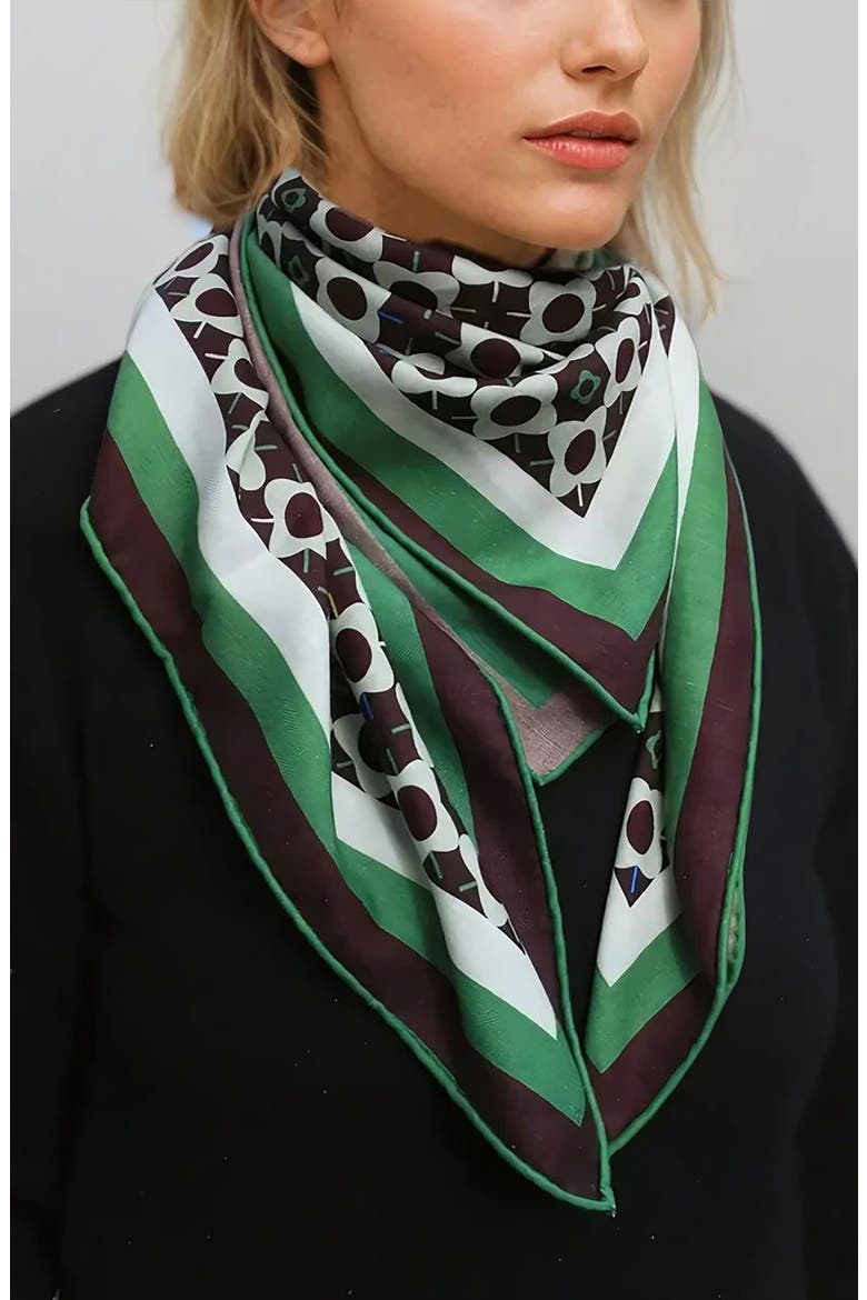 Double Sided Wool Silk Scarf Of Polka Dot Bloom, Alternate, color, Brown