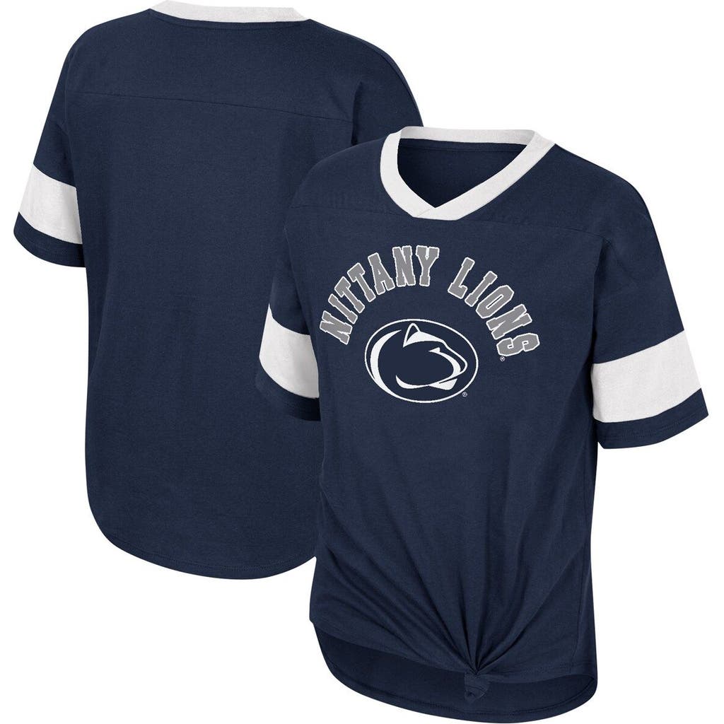 Colosseum Big Girls Navy Penn State Nittany Lions Tomika Tie-front V-neck T-shirt In Blue