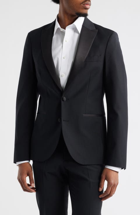 Peaked Lapel Wool Blend Tuxedo Jacket