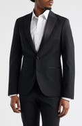 Open Edit Black Peaked Lapel Stretch Wool Blend Tuxedo Jacket