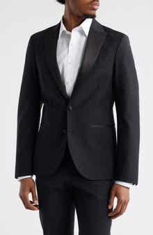 Open Edit Black Peaked Lapel Stretch Wool Blend Tuxedo Jacket
