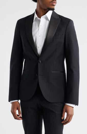 Open Edit Black Peaked Lapel Stretch Wool Blend Tuxedo Jacket