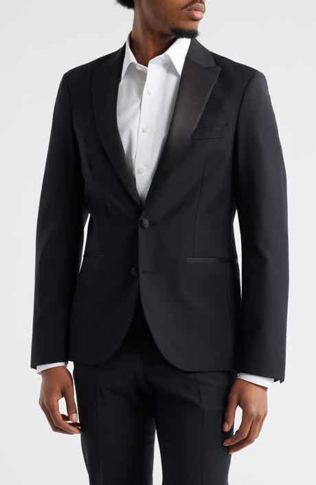 Open Edit Black Peaked Lapel Stretch Wool Blend Tuxedo Jacket