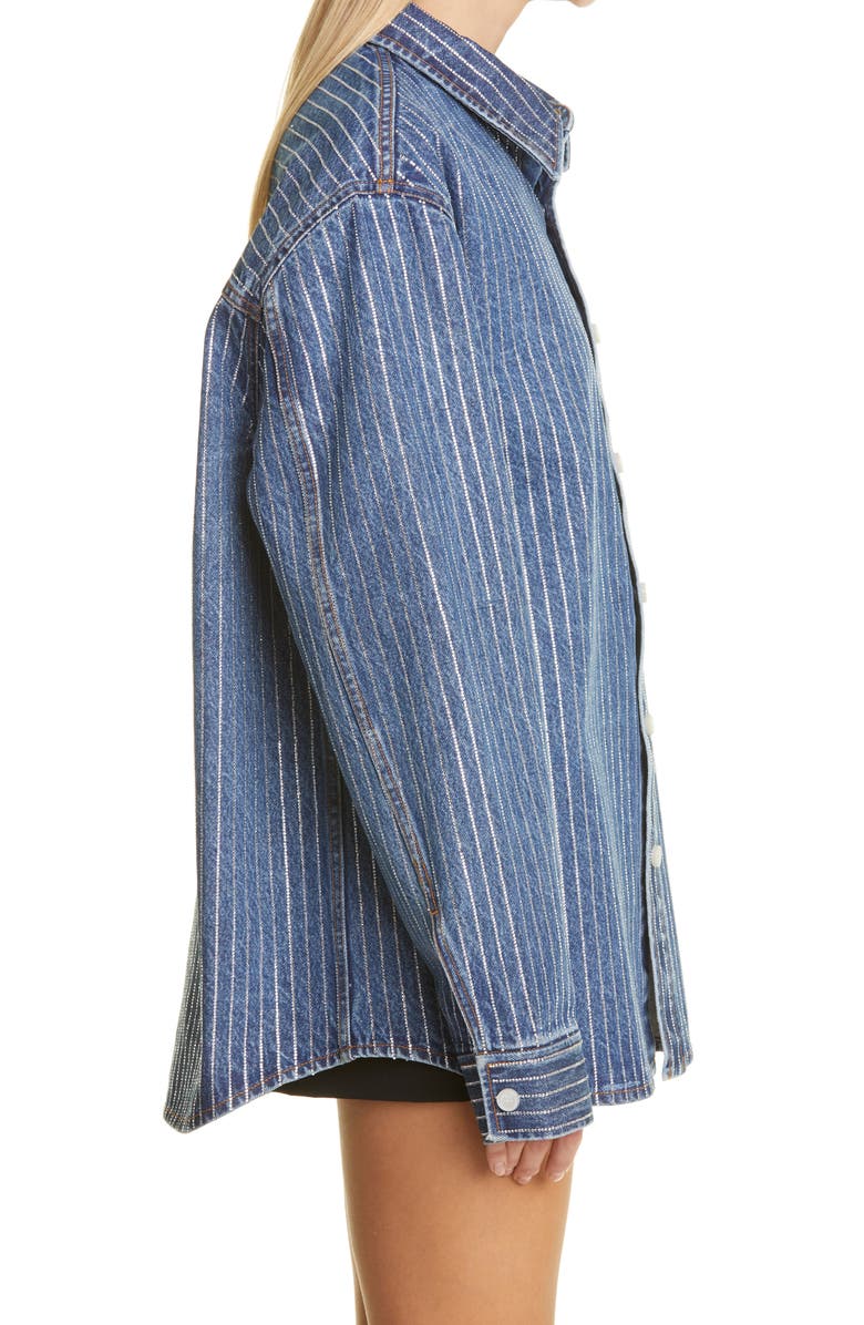 Alexander Wang Oversize Crystal Stripe Denim Shirt, Alternate, color, 