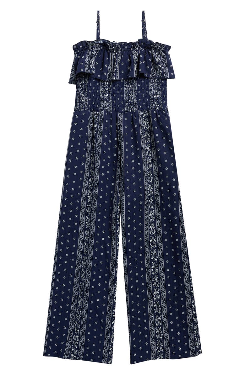 Truly Me Kids' Bandana Print Jumpsuit, Alternate, color, Navy Multi
