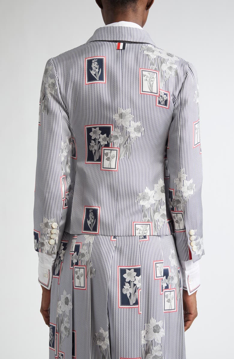 Thom Browne Framed Floral Print Fit 3 High Armhole Silk Twill Sport Coat, Alternate, color, Navy