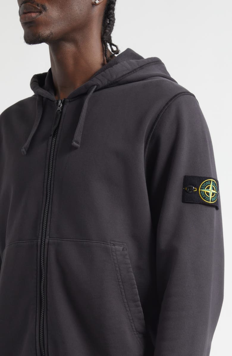 Stone Island Compass Logo Patch Full Zip Fleece Hoodie, Alternate, color, V0065 Charcoal