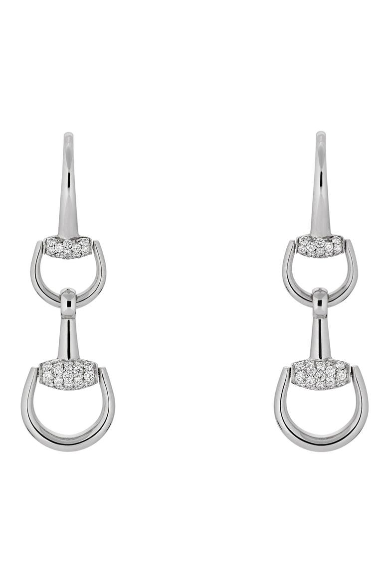 Diamond Pavé 18K Gold Horsebit Drop Earrings, Main, color, WHITE GOLD