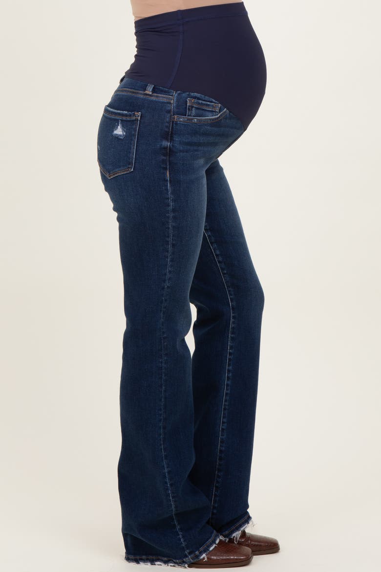 Dark Wash Frayed Hem Maternity Bootcut Jeans, Alternate, color, Navy Blue