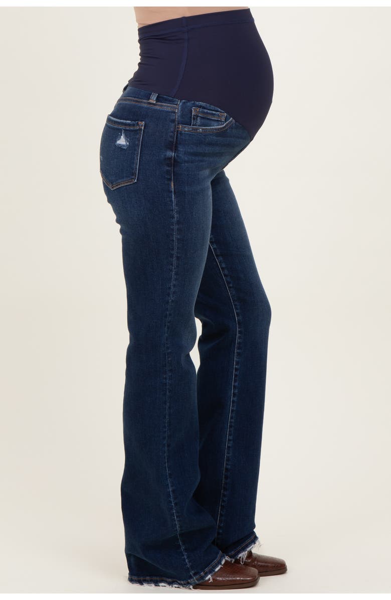 PinkBlush Dark Wash Frayed Hem Maternity Bootcut Jeans, Alternate, color, Navy Blue