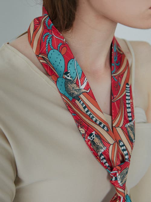 Lost Pattern Nyc "madagascar" Silk Skinny Scarf In Multi