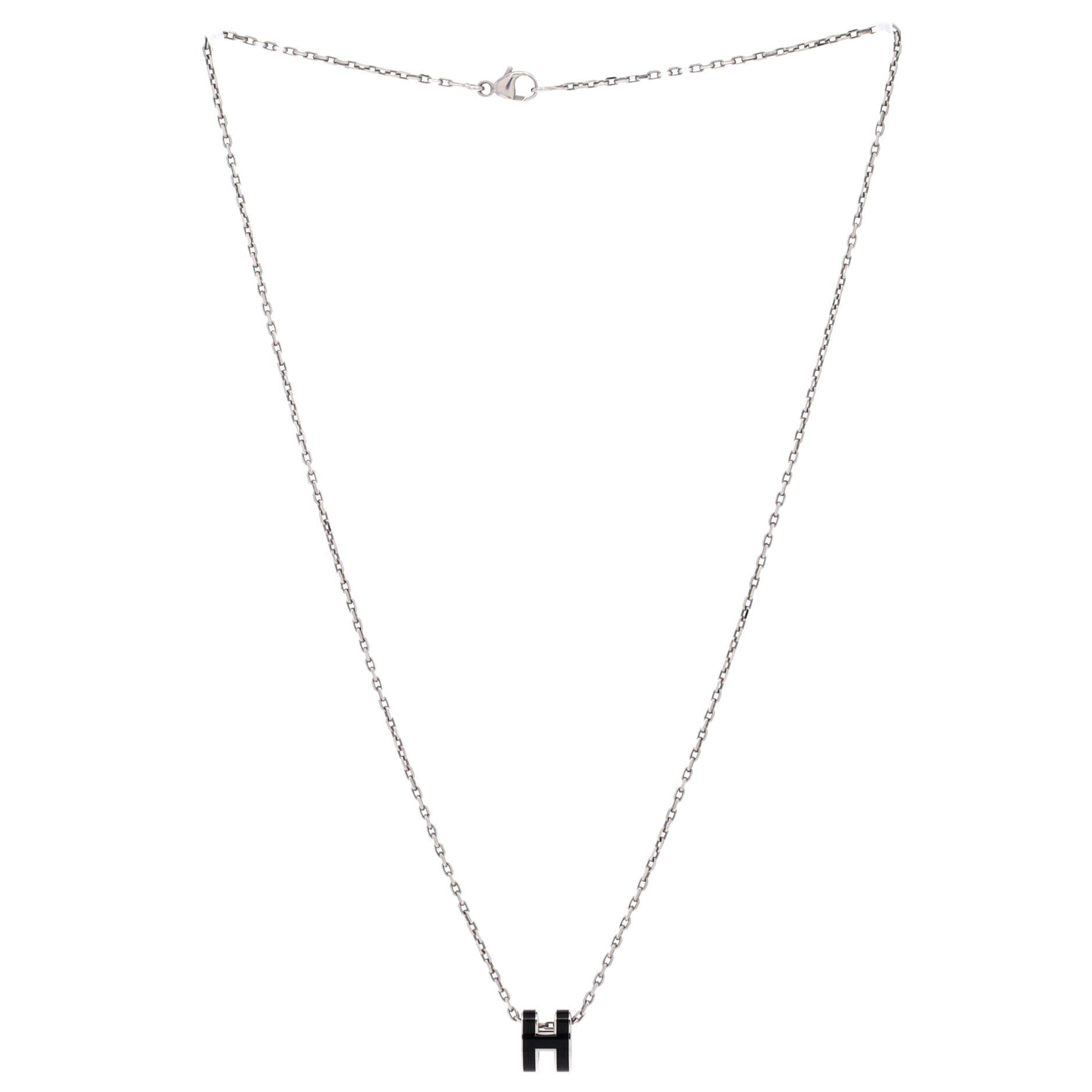 Pre-Owned Hermes Pop H Pendant Chain Necklace Metal and Enamel Mini, Alternate, color, Black