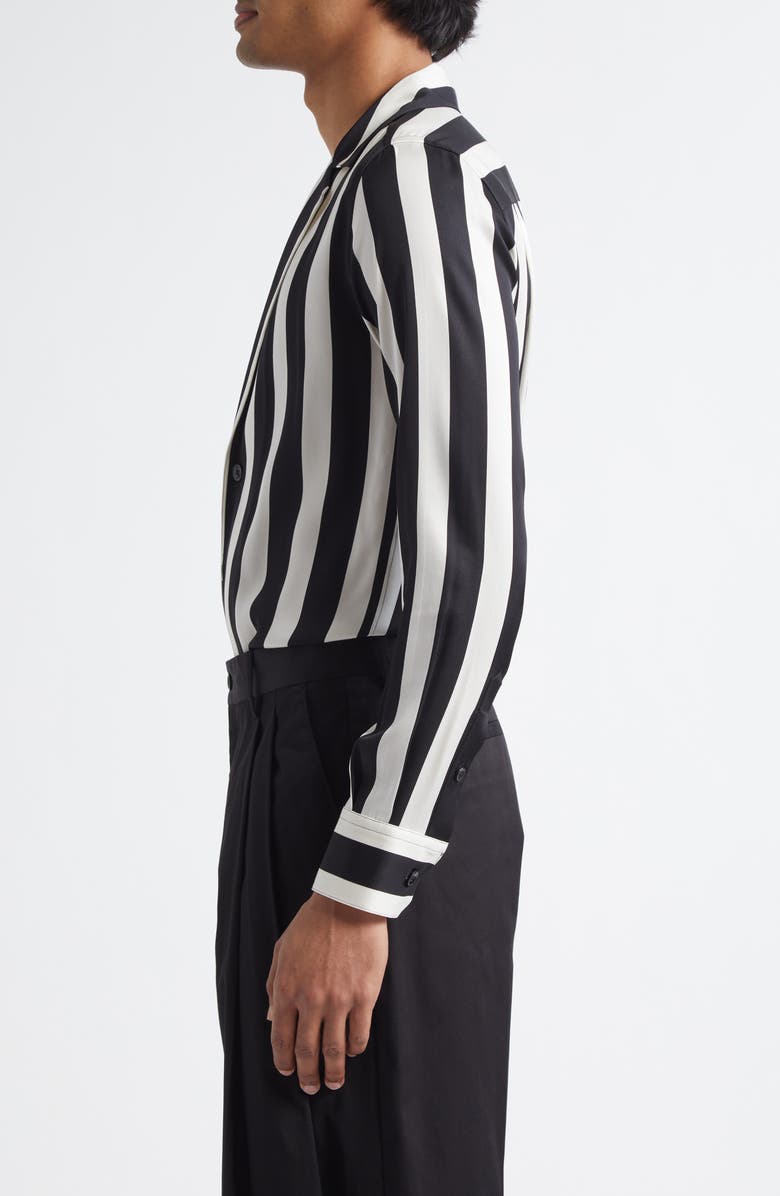 Dolce&Gabbana Stripe Stretch Silk Charmeuse Button-Up Shirt, Alternate, color, Haxrn Riga Grande Nero/ Bco
