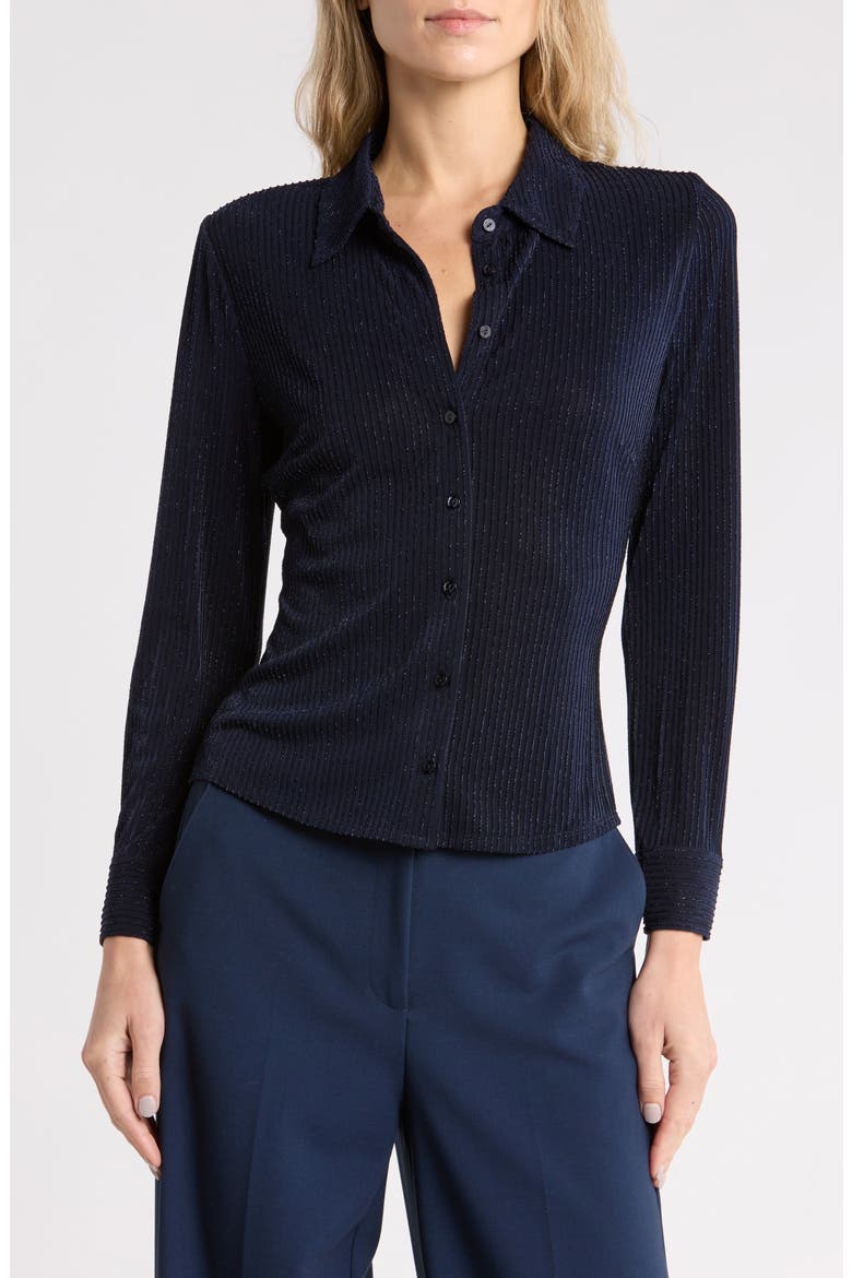 Indiana Metallic Pinstripe Button-Up Shirt, Main, color, MIDNIGHT/ METALLIC PINSTRIPE