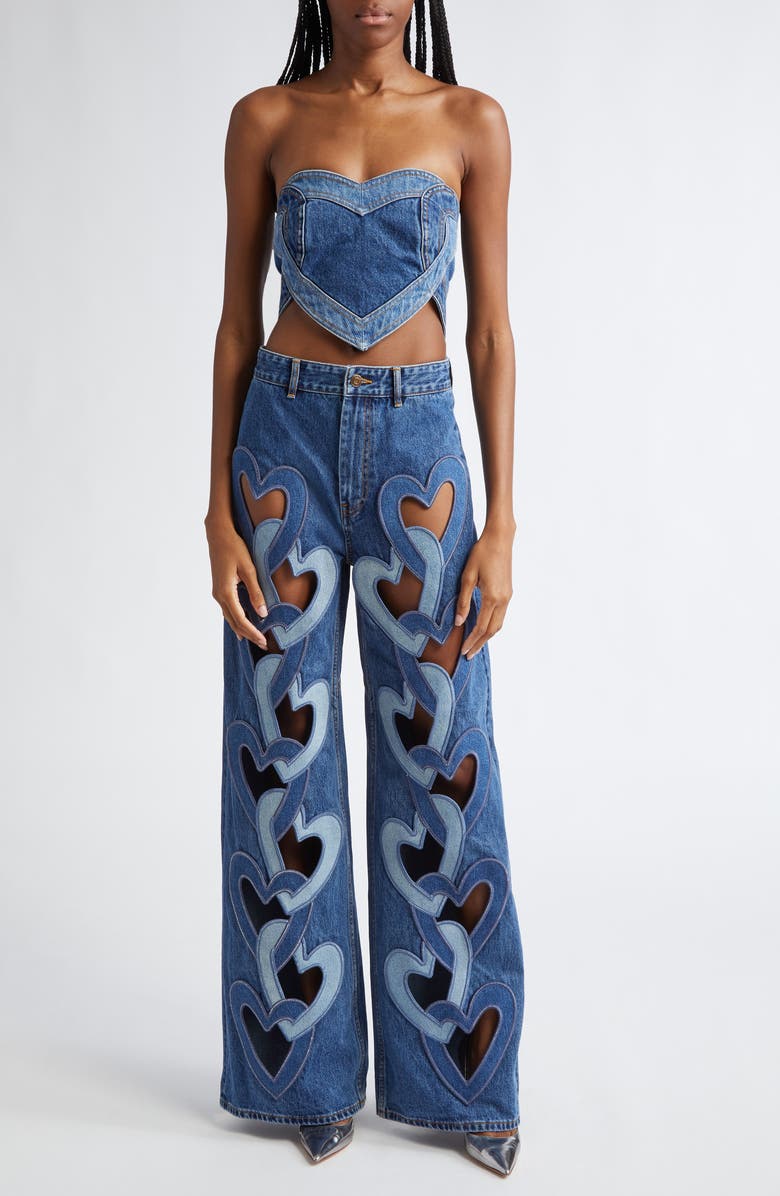 Area Heart Cutout Wide Leg Jeans, Alternate, color, 