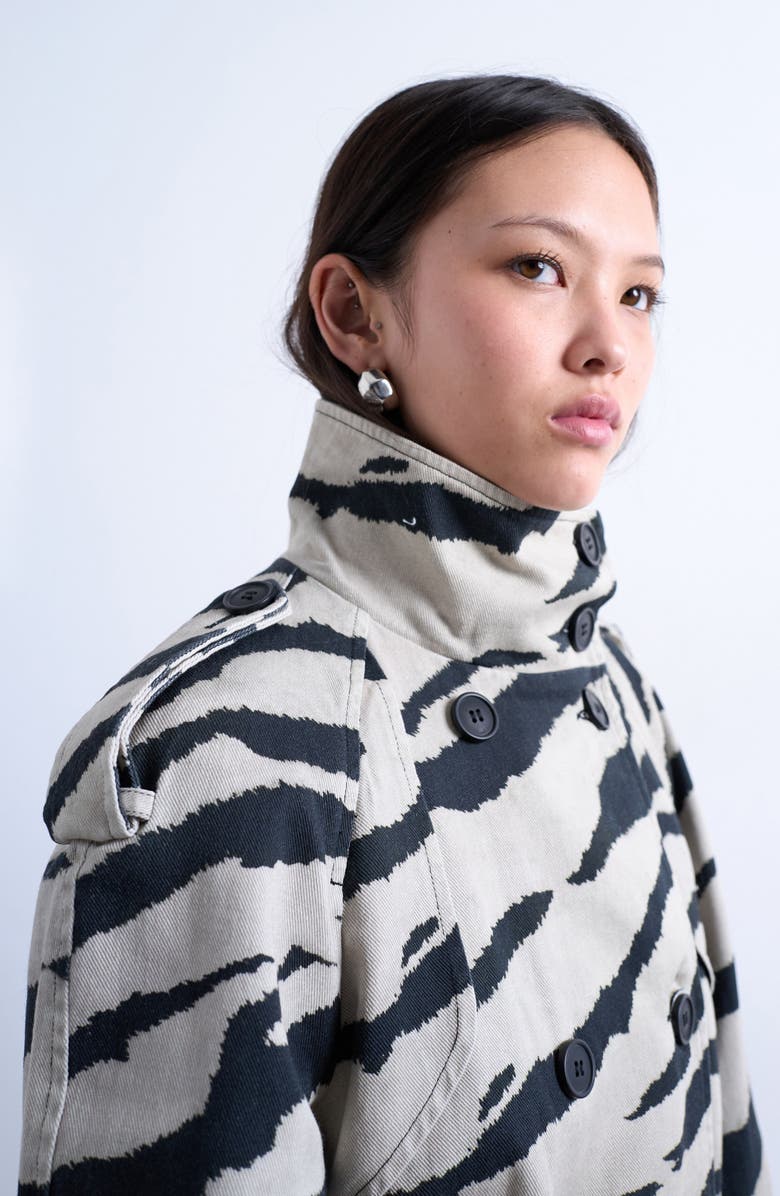 Topshop Stand Collar Trench Coat, Alternate, color, Black