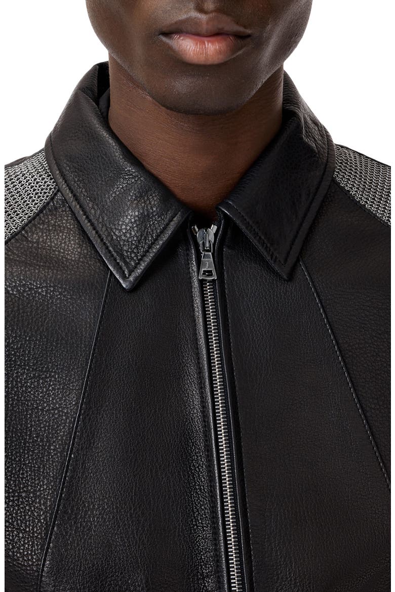 Hurst Mesh Detail Leather Jacket, Alternate, color, BLACK