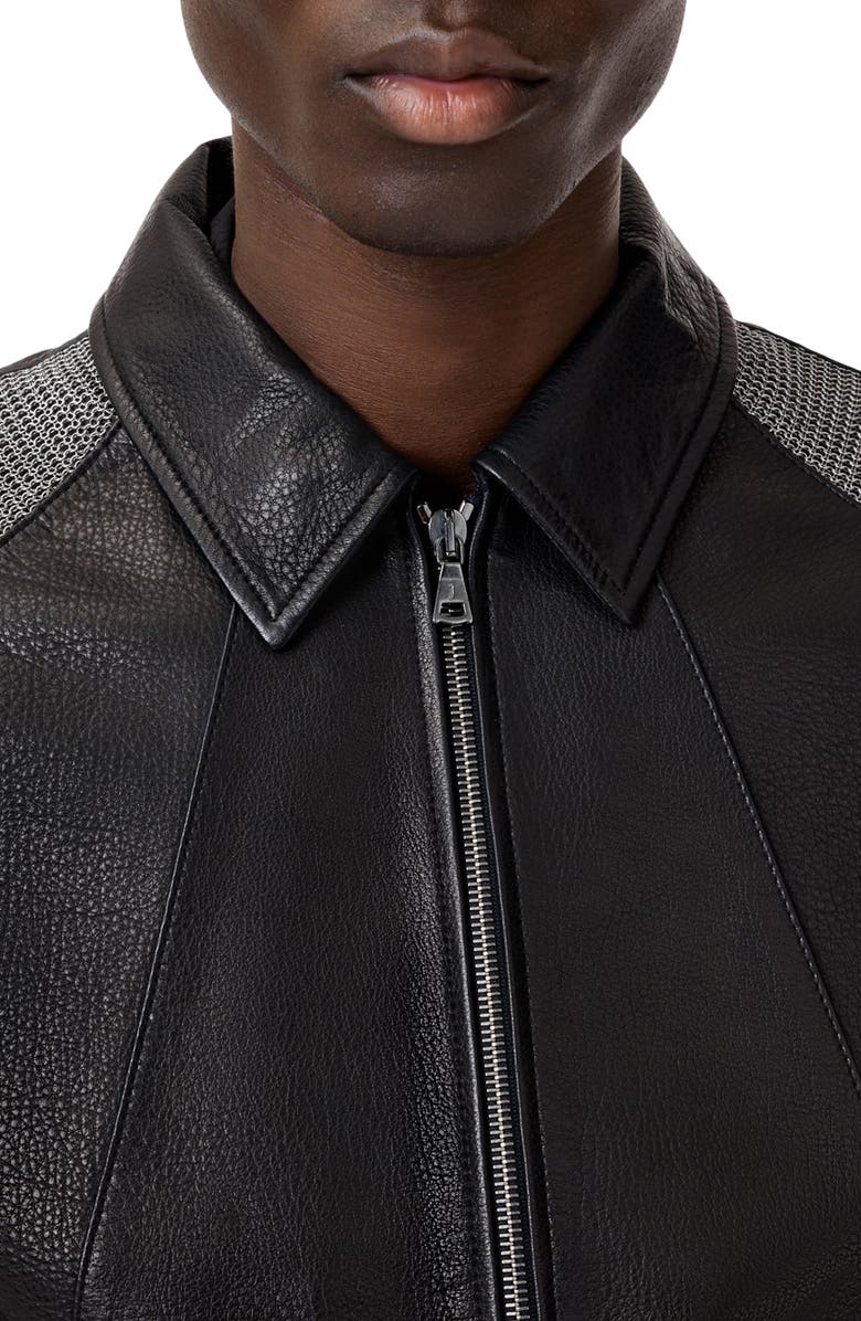 John Varvatos Hurst Mesh Detail Leather Jacket, Alternate, color, Black