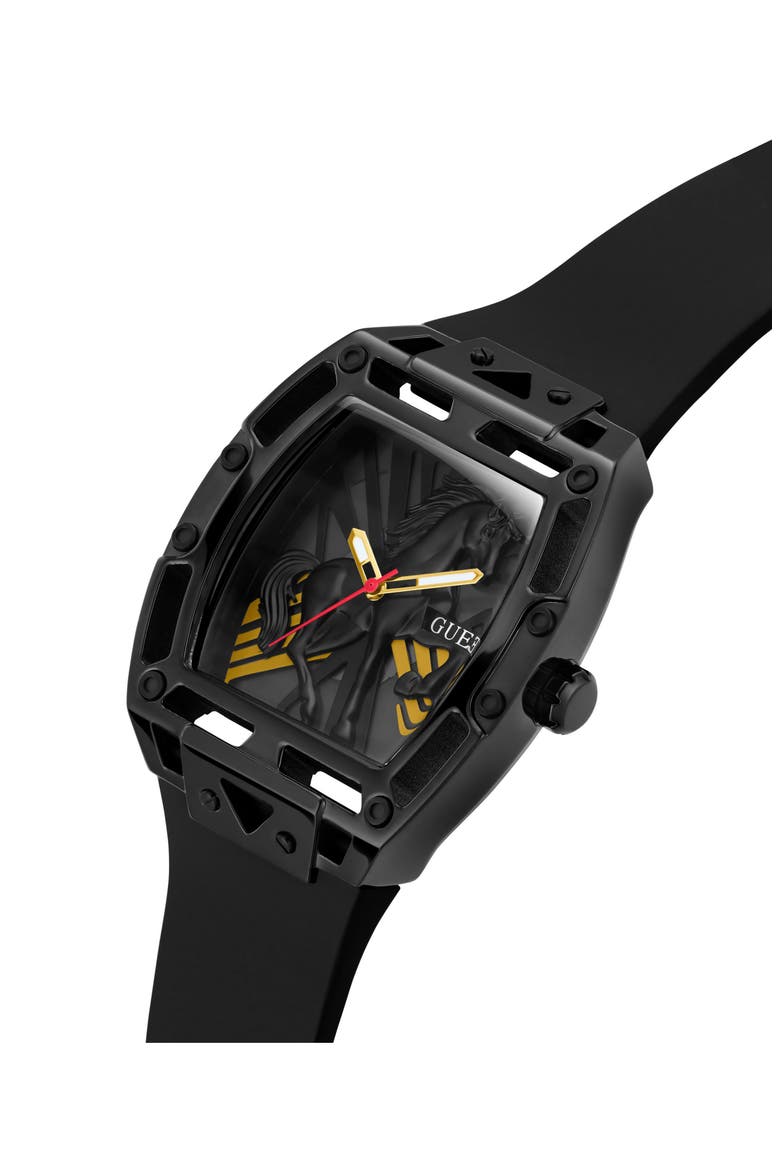 Legend Year of the Horse Tonneau Silicone Strap Watch, 44mm, Alternate, color, BLACK