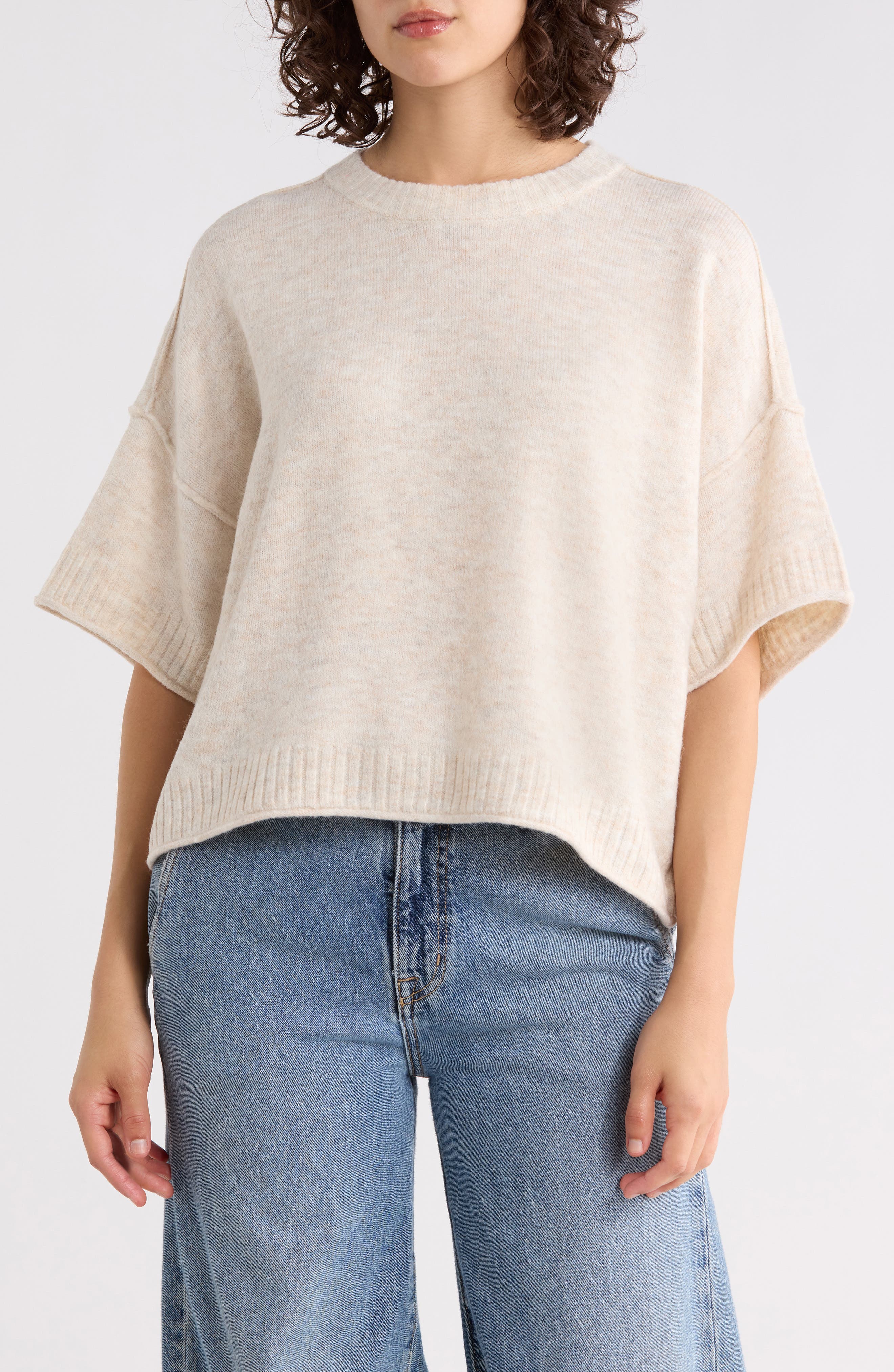 Halogen® Exposed Seam Drop Shoulder Sweater