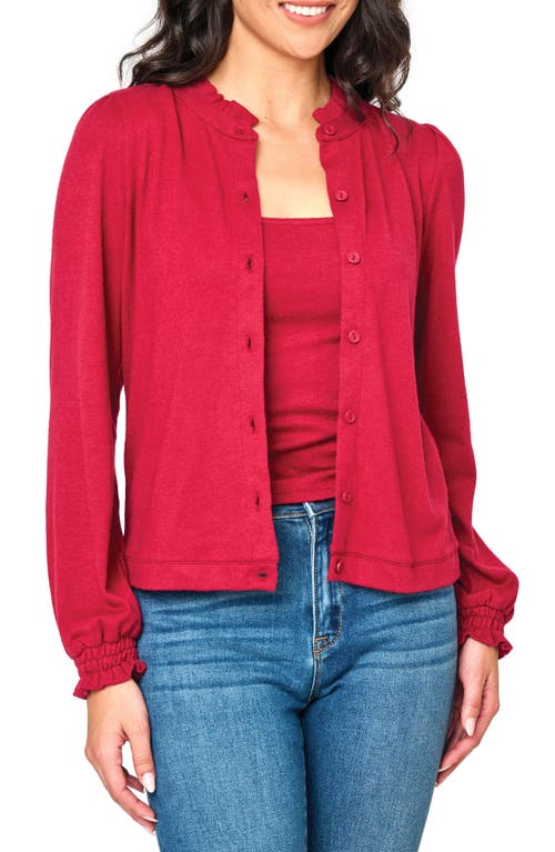 GIBSONLOOK Ruffle Accent Cardigan in Cranberry 