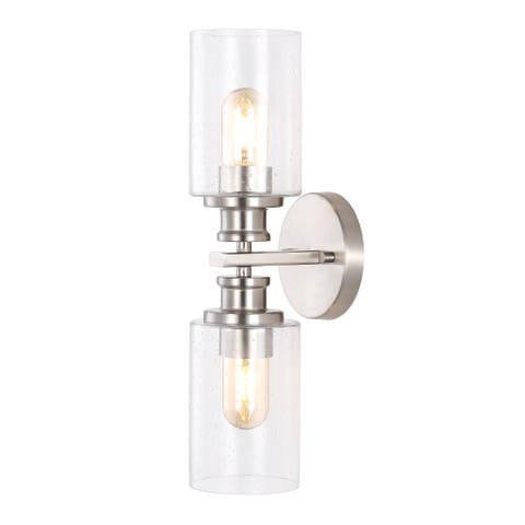 Jules Cylinder 2-Light Iron/Seeded Glass Farmhouse Contemporary LED Wall Sconce