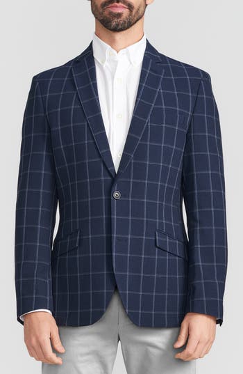 Savile Row Co Navy Windowpane Seersucker Spot Coat In Navy