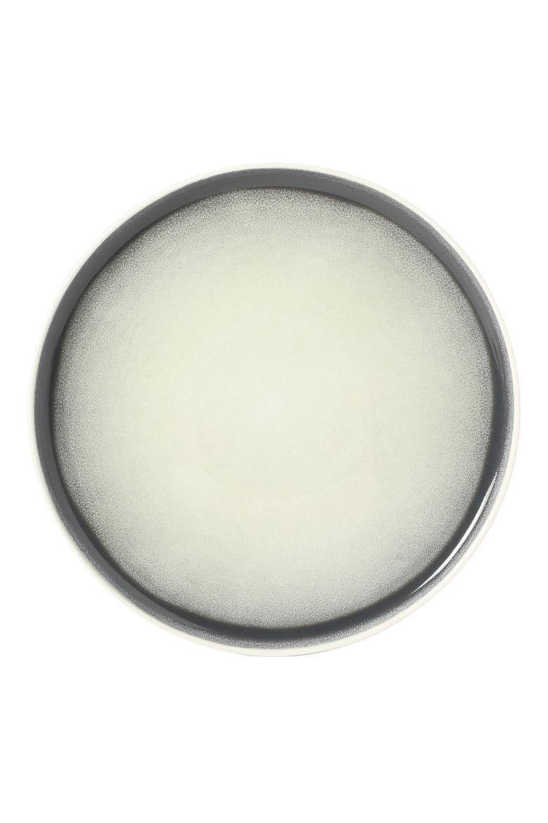 Island Bay New Bone China Dinnerware Set, Reactive Glaze Plates and Bowls, Alternate, color, Ash with Black Rim