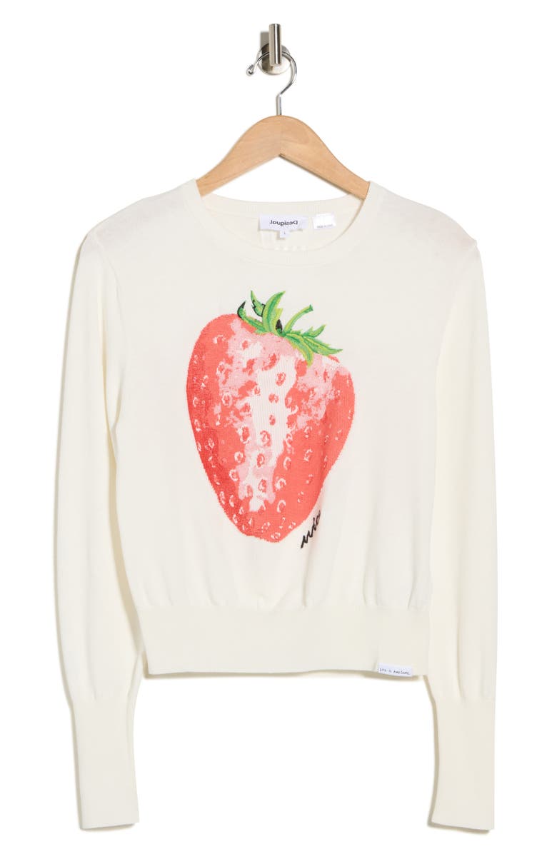 Desigual Strawberry Knit Sweater, Main, color, White