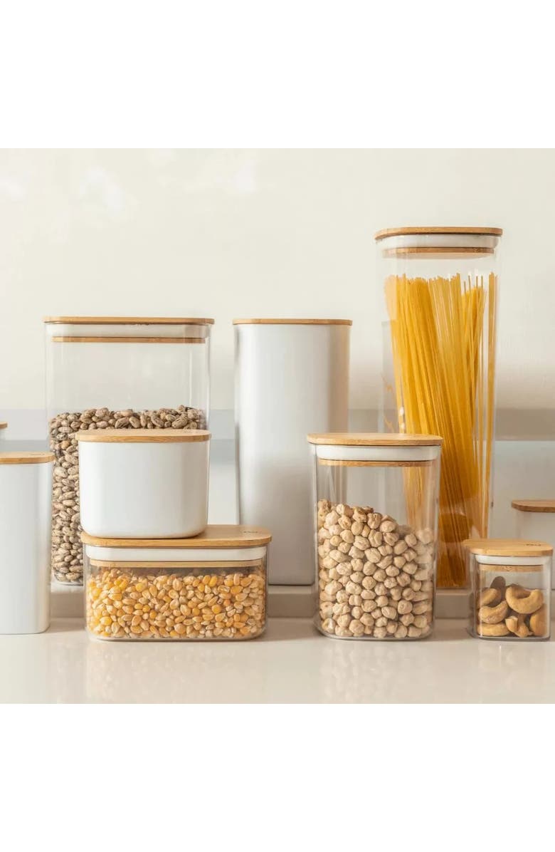 OU Clear Stackable Airtight Food Storage Container with Wood Lid, Alternate, color, Clear