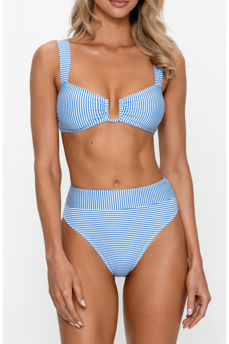 Striped Cutout High-Waisted Bikini Set, Main, color, Blue