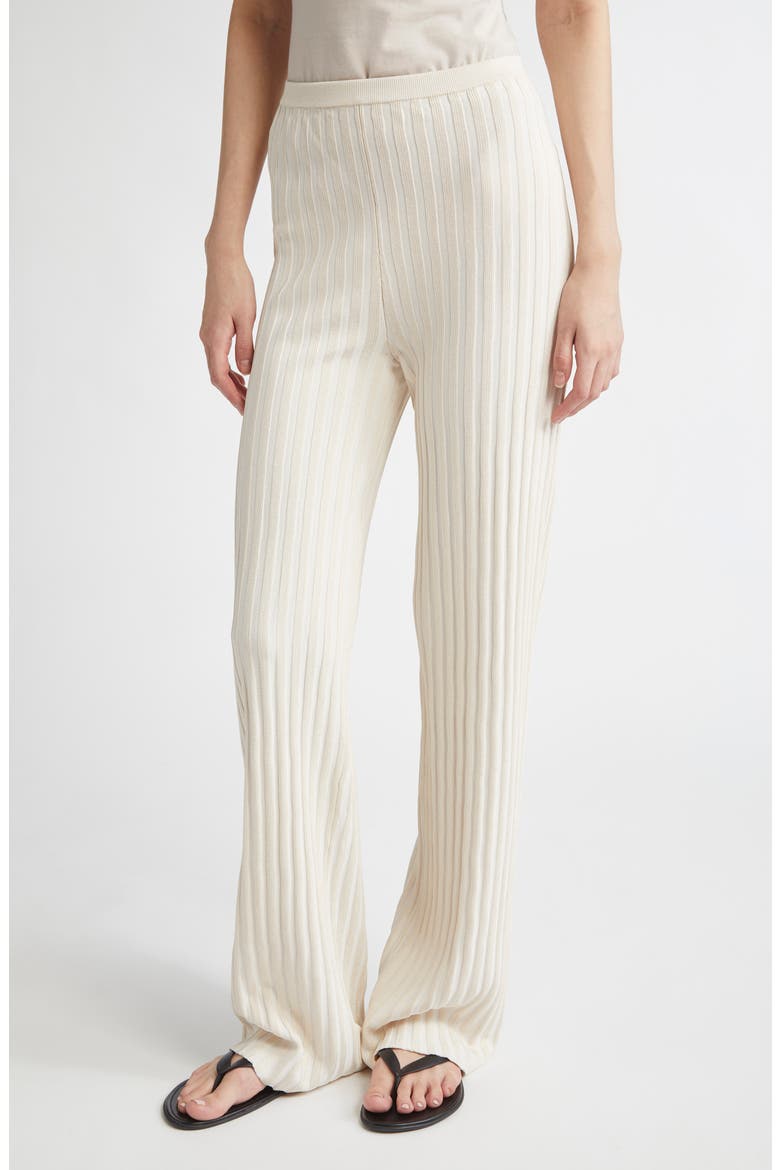 Margeux Rib Kick Flare Pants, Main, color, PEBBLE/ WHITE MULTI