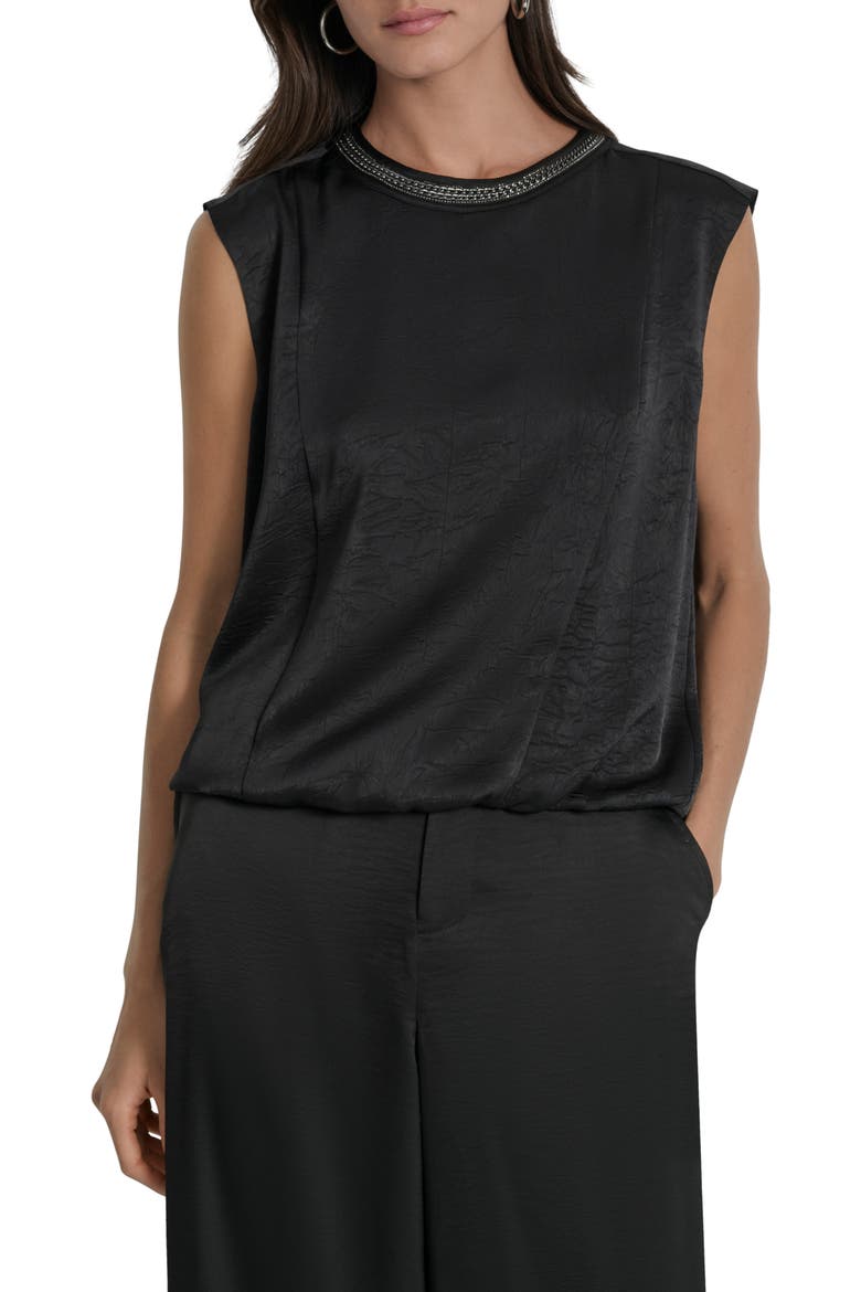 Chain Sleeveless Crinkle Satin Top, Main, color, BLACK