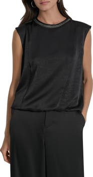DKNY Chain Sleeveless Crinkle Satin Top