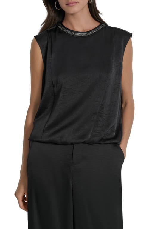 Dkny Chain Sleeveless Crinkle Satin Top In Black
