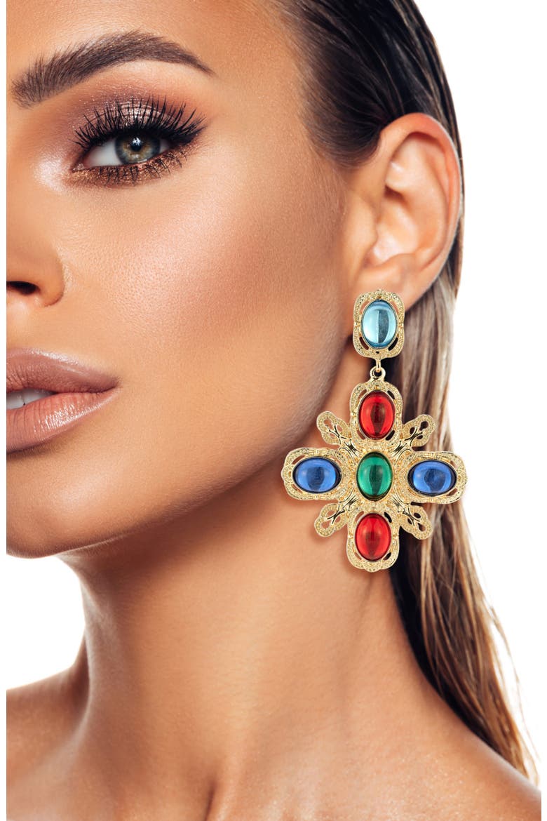Cross Drop Earrings, Alternate, color, GOLD