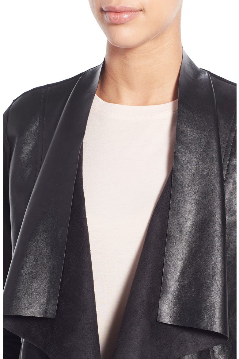 Faux Leather & Knit Cardigan, Alternate, color, BLACK