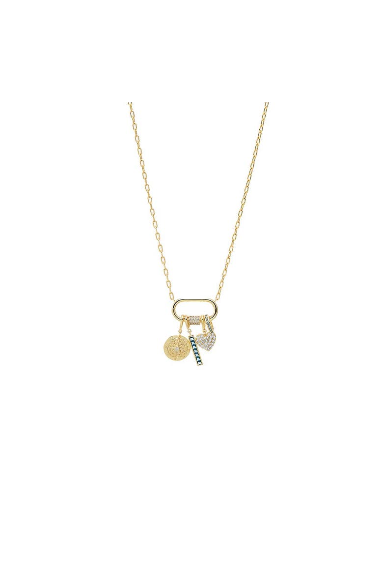 BY ADINA EDEN Multi-Charm CZ Lock Necklace, Main, color, Sapphire Blue